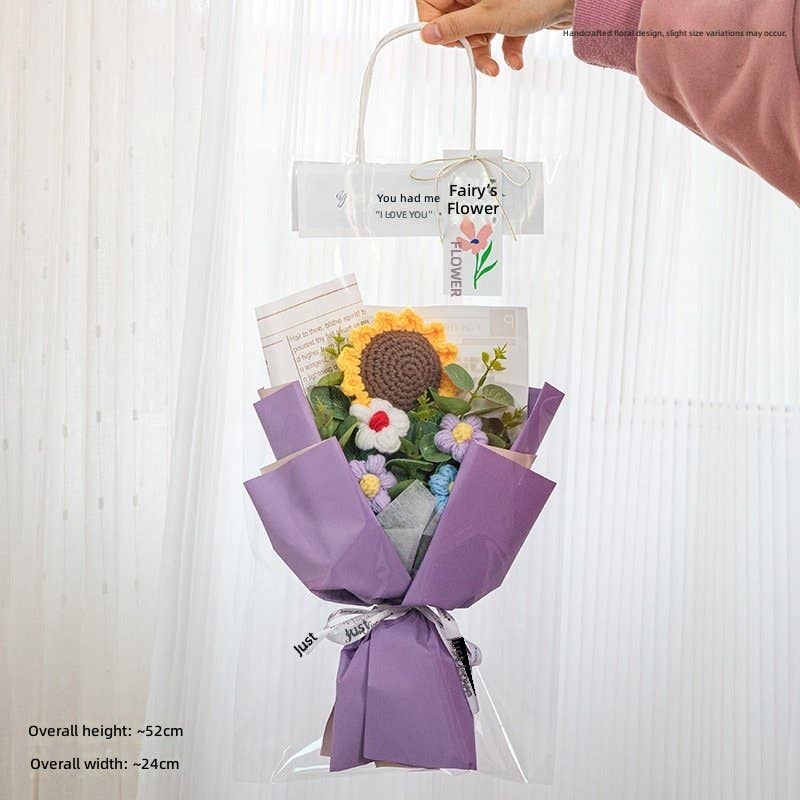 Handmade Crochet Sunflower Bouquet, Artificial Silk Rose, Graduation Gift, Everlasting Flowers For Mother's Day