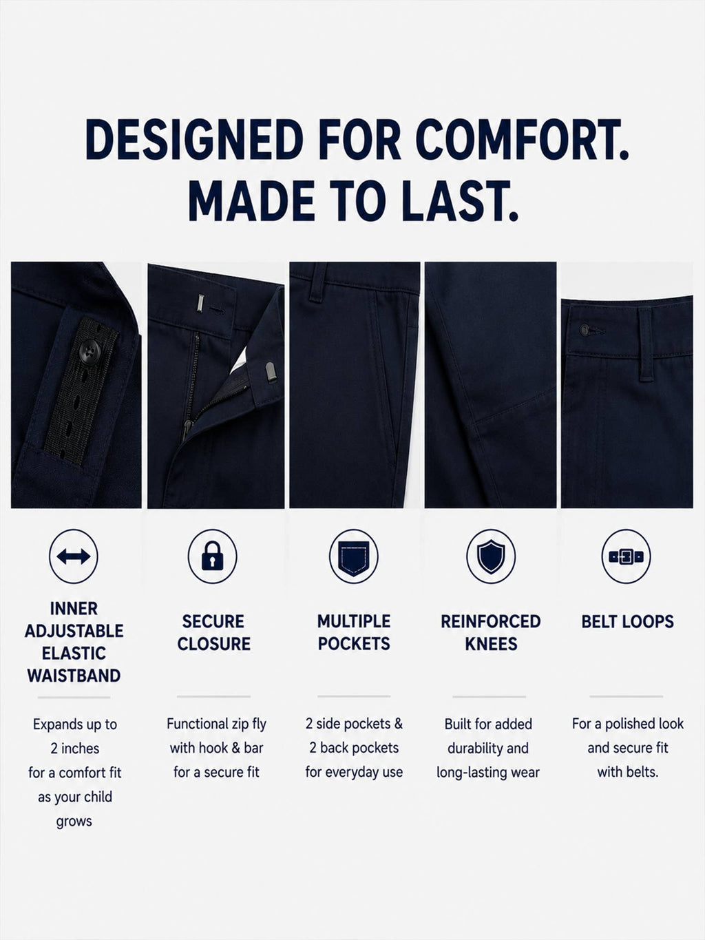 Boys Flat Front School Uniform Pants