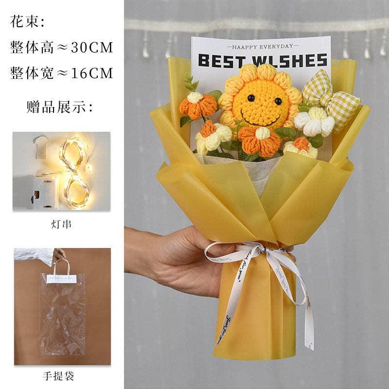 Handmade Crochet Sunflower Bouquet, Artificial Silk Rose, Graduation Gift, Everlasting Flowers For Mother's Day