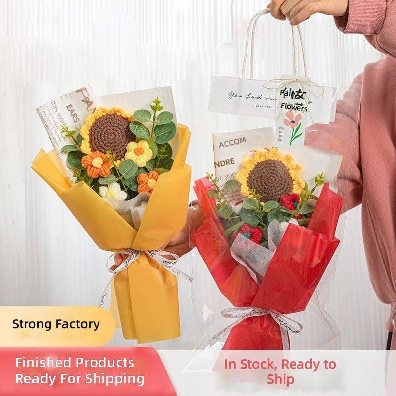 Handmade Crochet Sunflower Bouquet, Artificial Silk Rose, Graduation Gift, Everlasting Flowers For Mother's Day