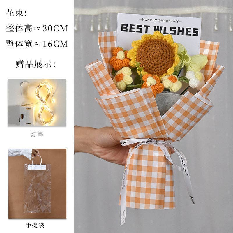 Handmade Crochet Sunflower Bouquet, Artificial Silk Rose, Graduation Gift, Everlasting Flowers For Mother's Day