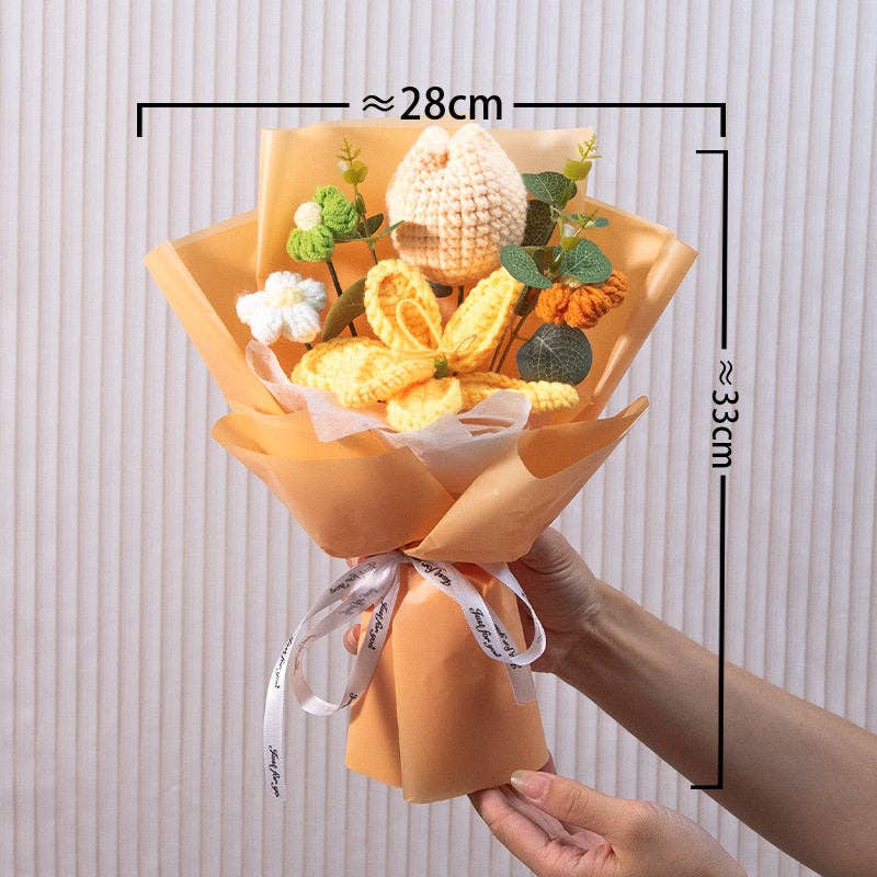 Handmade Crochet Sunflower Bouquet, Artificial Silk Rose, Graduation Gift, Everlasting Flowers For Mother's Day