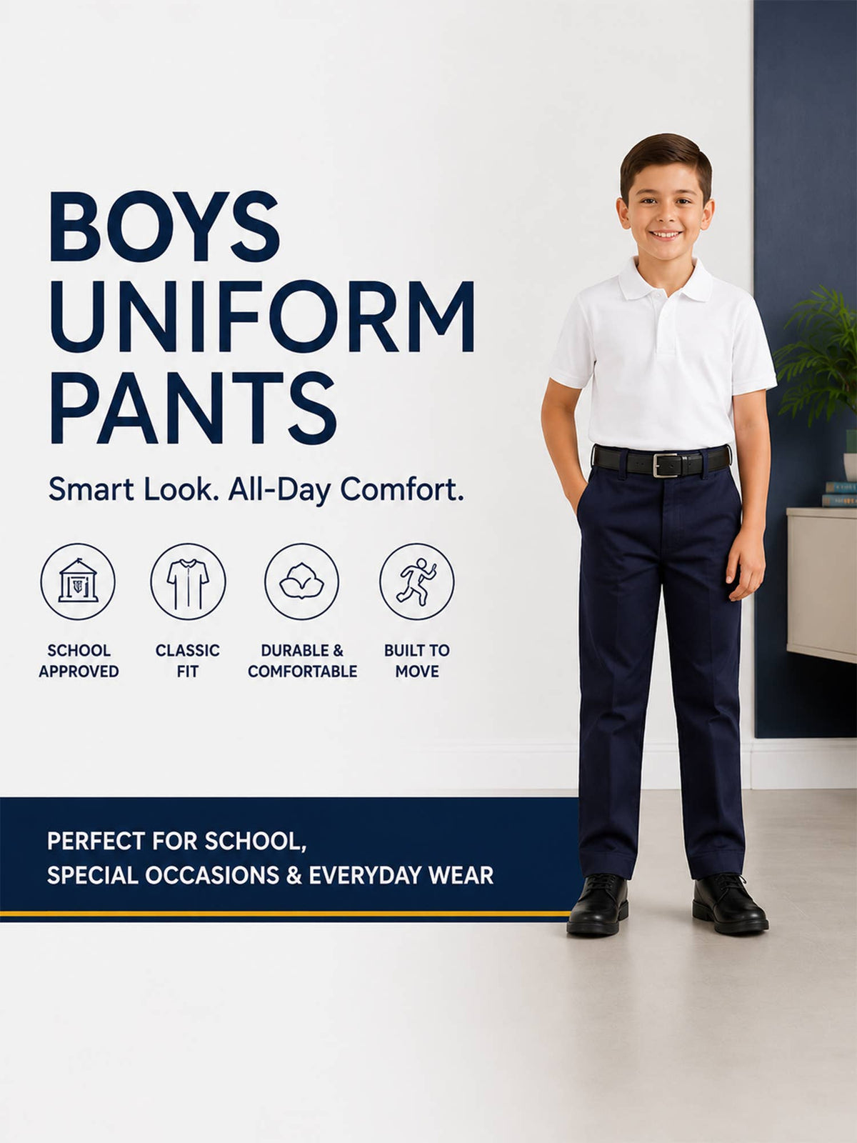 Boys Flat Front School Uniform Pants