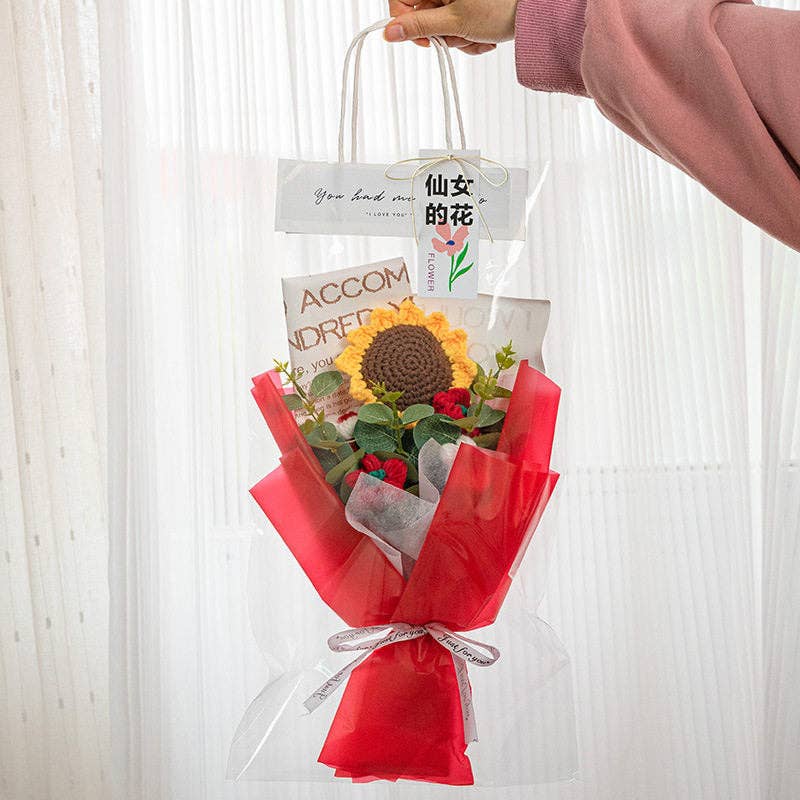 Handmade Crochet Sunflower Bouquet, Artificial Silk Rose, Graduation Gift, Everlasting Flowers For Mother's Day