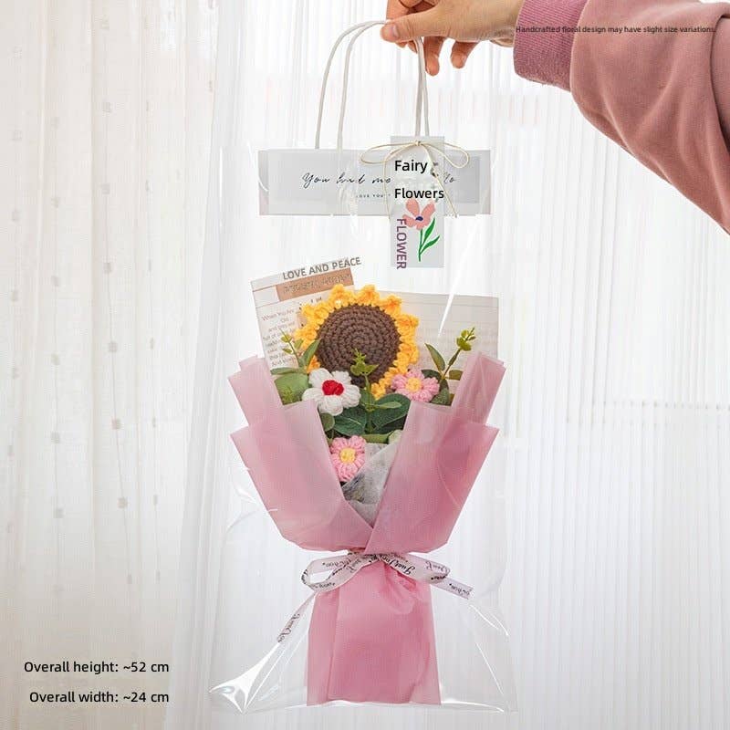 Handmade Crochet Sunflower Bouquet, Artificial Silk Rose, Graduation Gift, Everlasting Flowers For Mother's Day