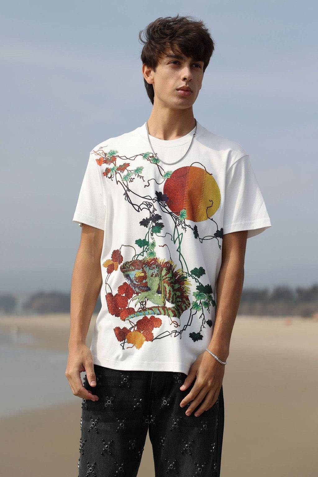 Laurent Tropical Iguana Rhinestone T-Shirt