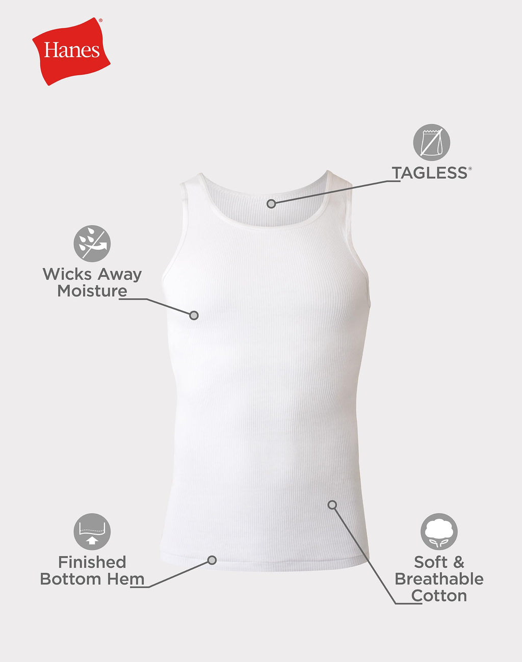 Hanes Men Hanes Men's Cotton Tank Undershirts Pack, Moisture-Wicking Ribbed