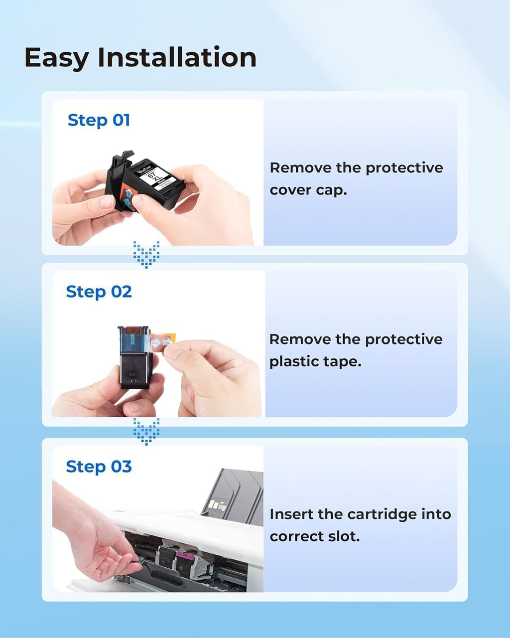 67XL Cartridges 2-Black and 1-Color (3-Pack) for HP Ink 67 67XL