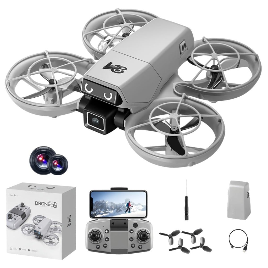 AxrumRC V86 Mini RC Drone 720p Camera LED Lights Obstacle Avoidance Gray