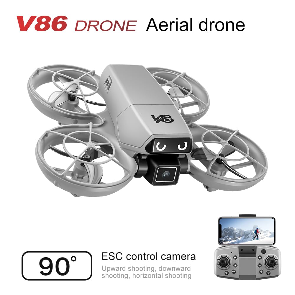 AxrumRC V86 Mini RC Drone 720p Camera LED Lights Obstacle Avoidance Gray