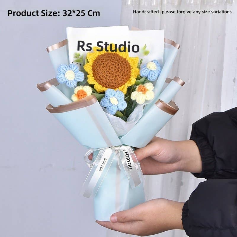 Crochet Sunflower Bouquet Yarn Flower Gift For Mother's Day Graduation Employee
