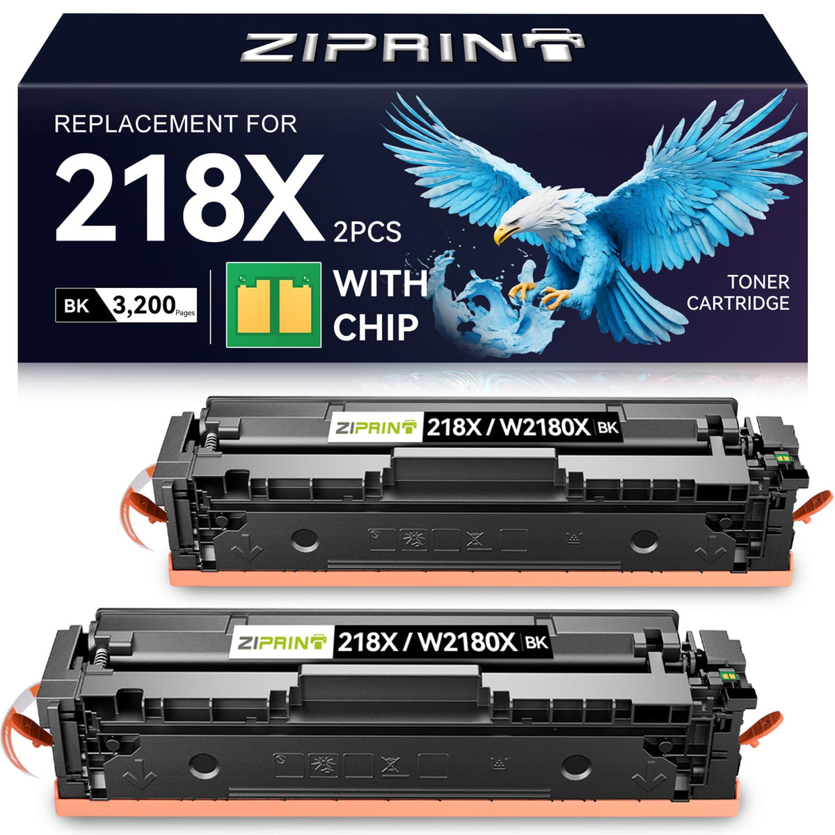 ZIPRINT 218X Black Toner Cartridge 2 Pack with Chip W2180X 3301fdw 3201dw