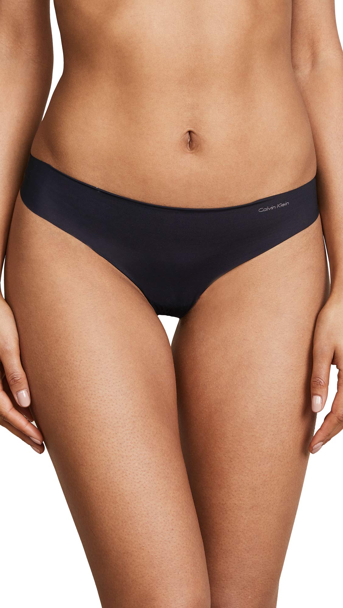 Calvin Klein Women's Invisibles Seamless Thong Panty, Black, Large