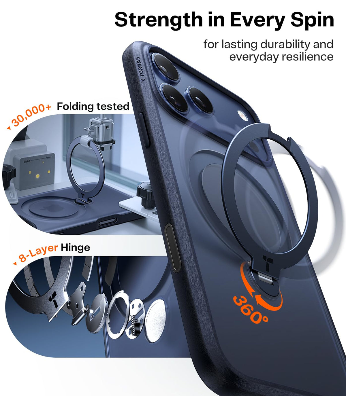 TORRAS Q3 Spin for iPhone 17 Pro Max Case with 360 Magnetic Stand Blue