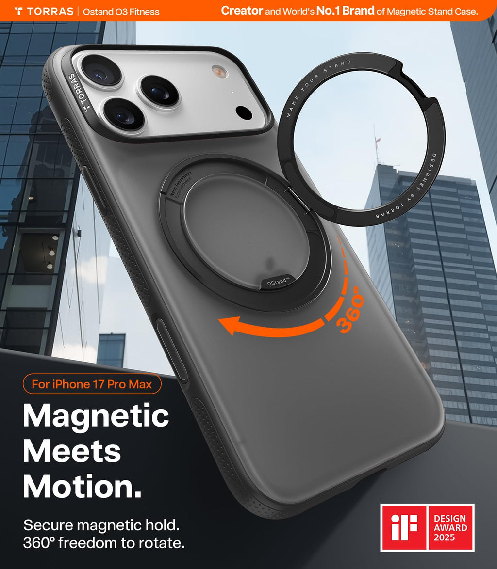 TORRAS 360 Magnetic Stand Case for iPhone 17 Pro Max MagSafe Obsidian Black