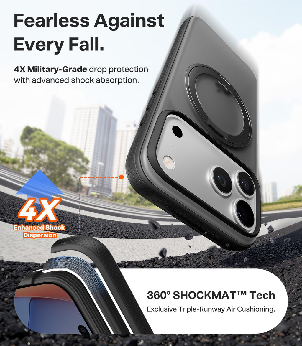 TORRAS 360 Magnetic Stand Case for iPhone 17 Pro Max MagSafe Obsidian Black