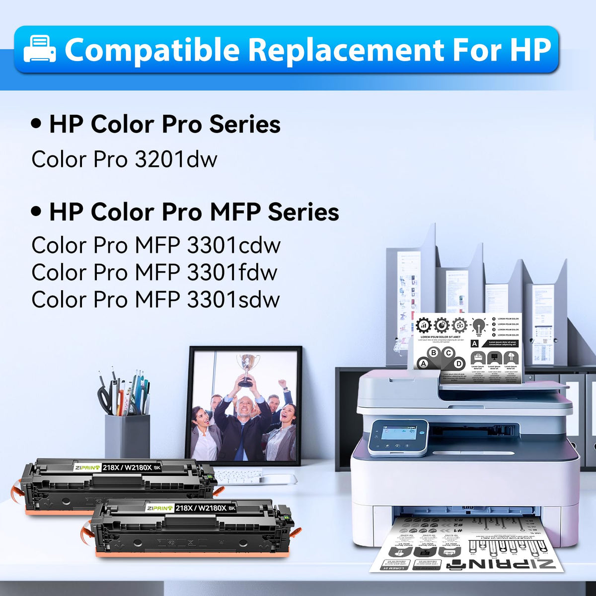 ZIPRINT 218X Black Toner Cartridge 2 Pack with Chip W2180X 3301fdw 3201dw