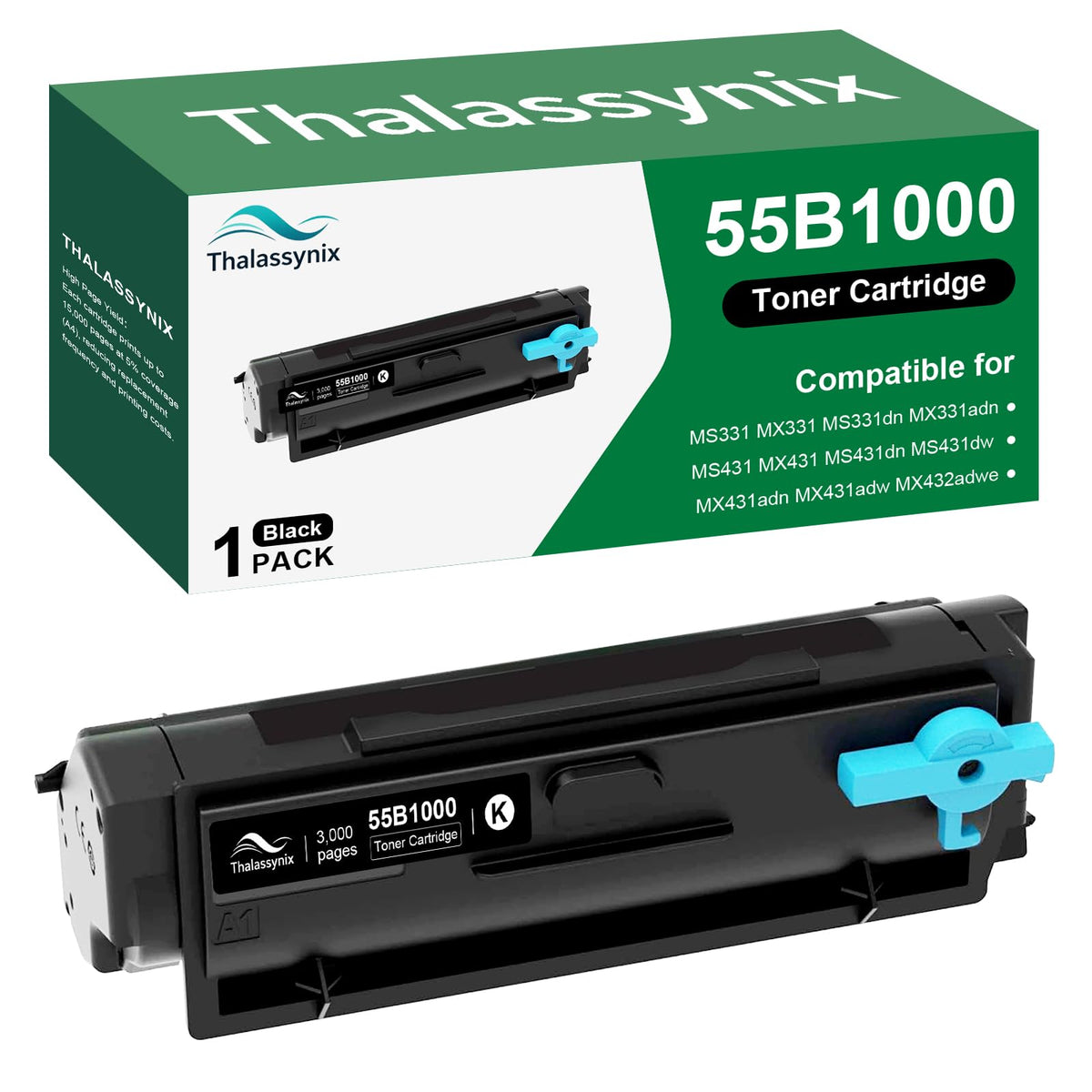 55B1000 Toner Cartridge 55B1H00 Black Toner High Yield 3,000 pages 1-Pack