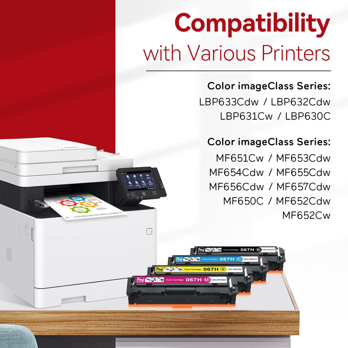 Valinkso Canon 067 067H Toner Cartridge Set 4-Pack for MF656Cdw LBP633Cdw