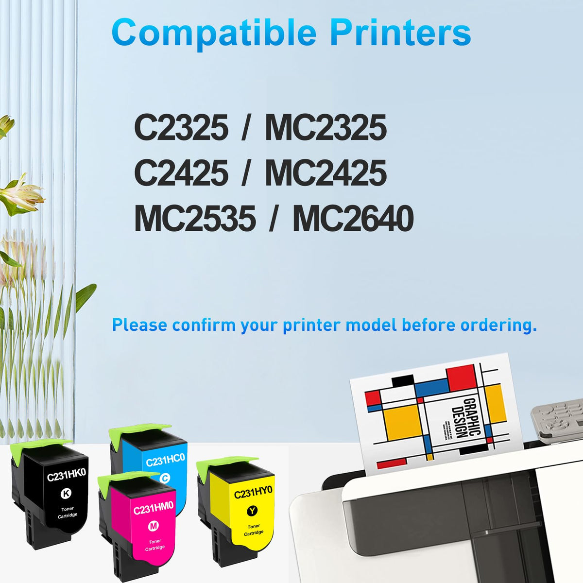 C2325H Toner for Lexmark C2325 MC2325 C2425 MC2425 MC2535 MC2640 4-Pack