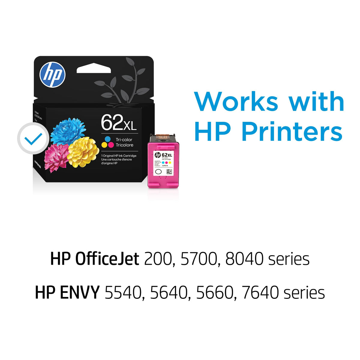 HP 62XL Tri-Color High-Yield Ink | Works with Envy 5540, 5640, 5660, 7640, OfficeJet 5740, 8040, Mobile 200, 250 | C2P07AN | Packaging May Vary