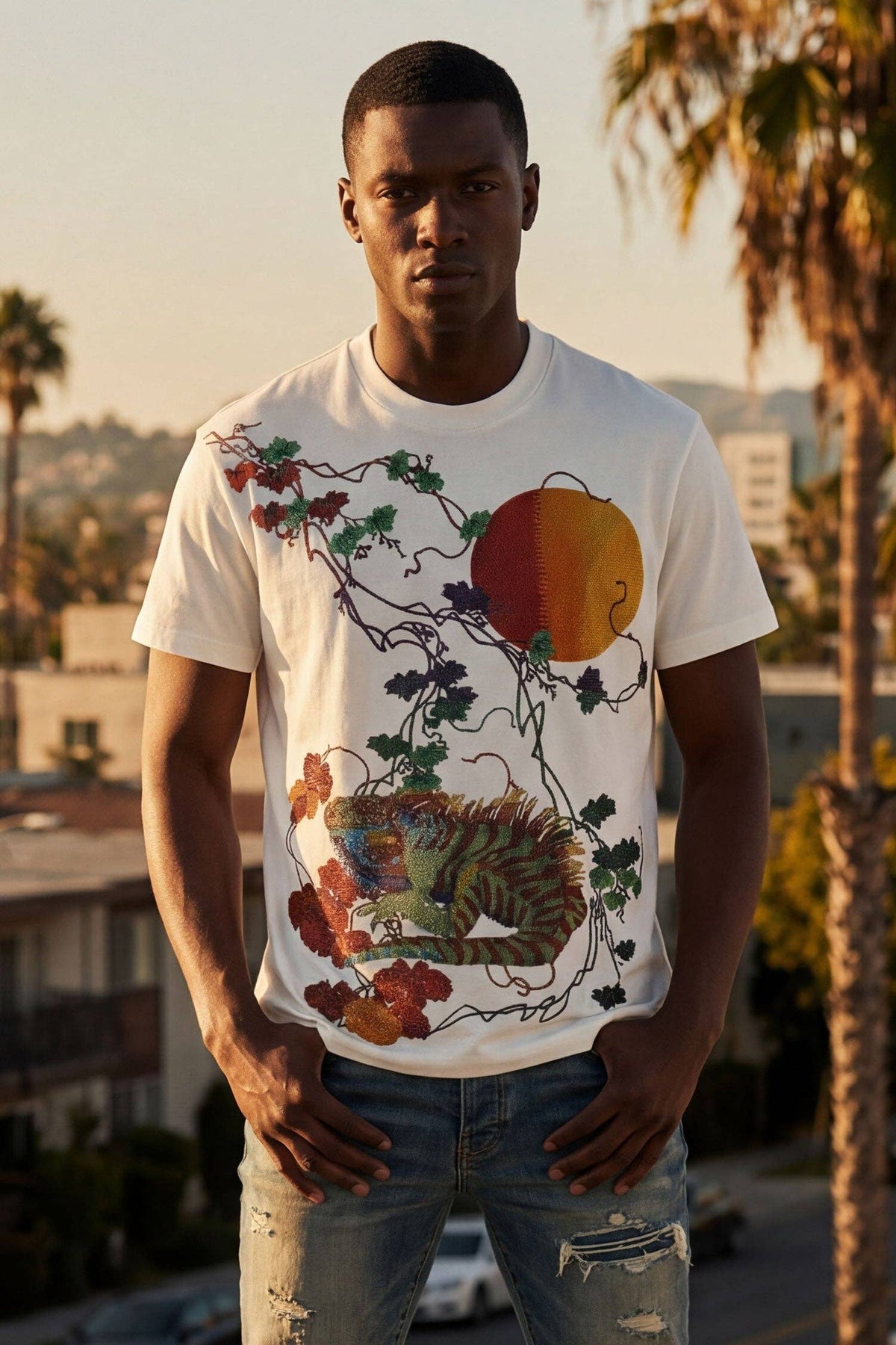 Laurent Tropical Iguana Rhinestone T-Shirt