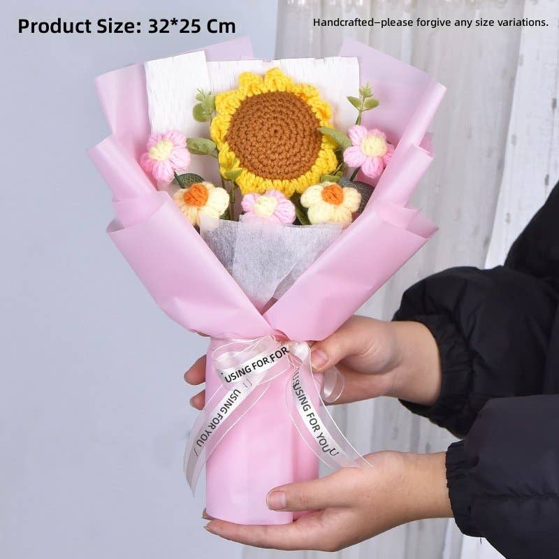 Crochet Sunflower Bouquet Yarn Flower Gift For Mother's Day Graduation Employee