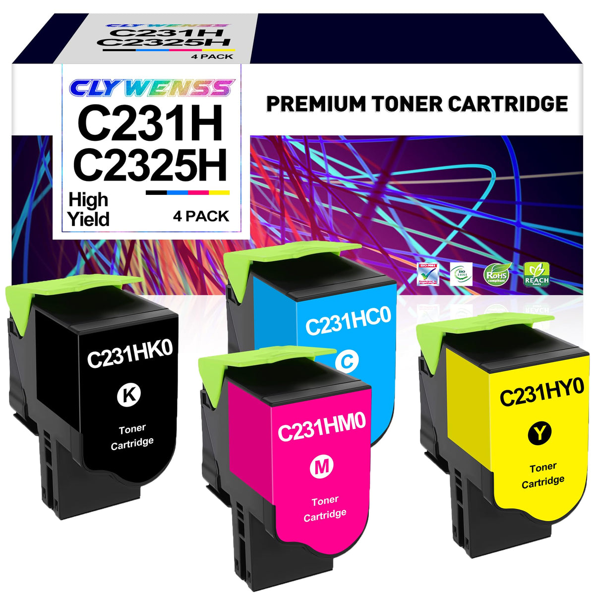 C2325H Toner for Lexmark C2325 MC2325 C2425 MC2425 MC2535 MC2640 4-Pack