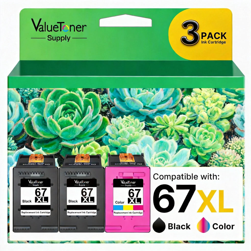 67XL Cartridges 2-Black and 1-Color (3-Pack) for HP Ink 67 67XL