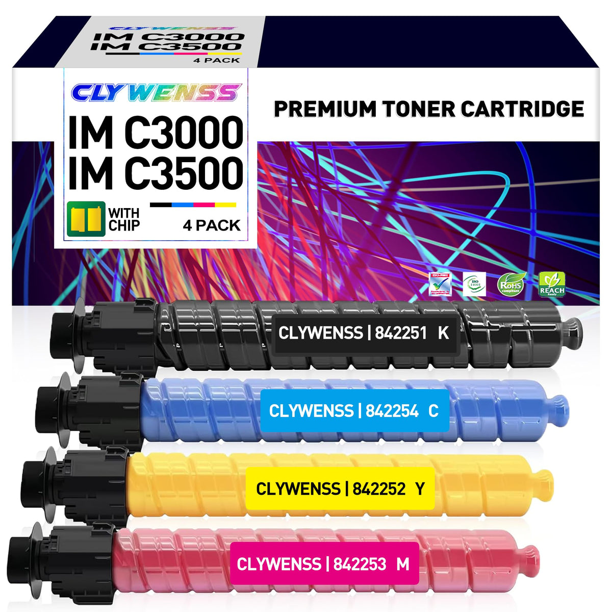 CLYWENSS IM C3000 C3500 Toner Set 842251 842252 842253 842254 4-Pack