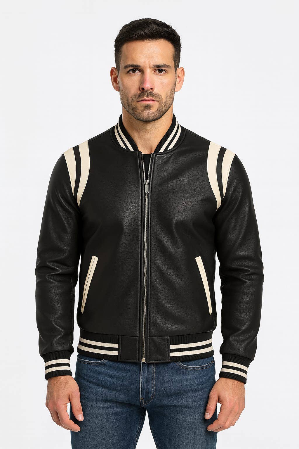 Men's Faux Leather Bomber Jacket