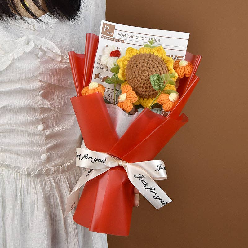 Handmade Crochet Sunflower Bouquet, Artificial Silk Rose, Graduation Gift, Everlasting Flowers For Mother's Day