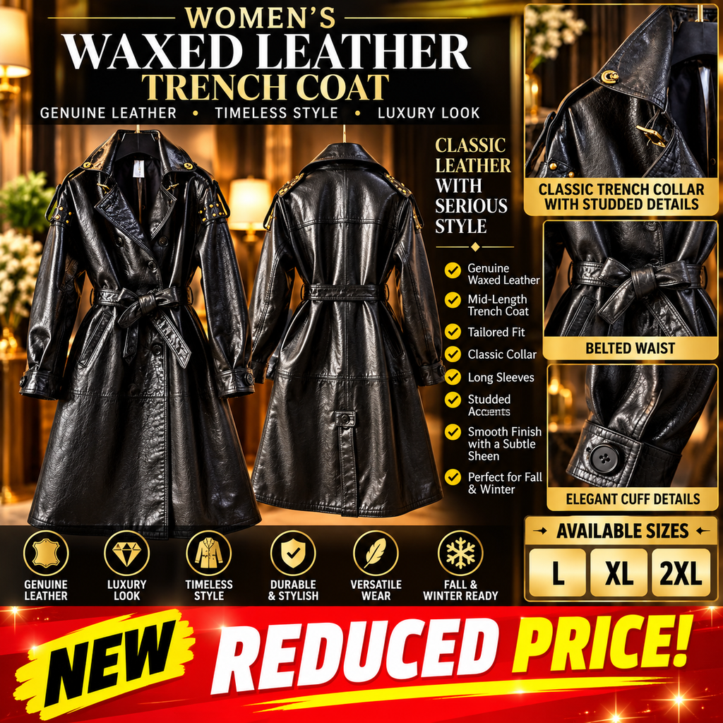 CT181Y Women’s Mid-Length Stylish Waxed Leather Trench Coat