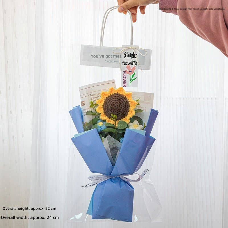 Handmade Crochet Sunflower Bouquet, Artificial Silk Rose, Graduation Gift, Everlasting Flowers For Mother's Day