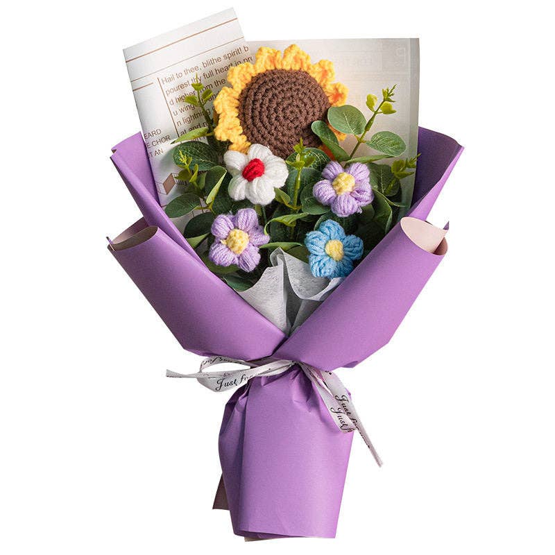 Handmade Crochet Sunflower Bouquet, Artificial Silk Rose, Graduation Gift, Everlasting Flowers For Mother's Day