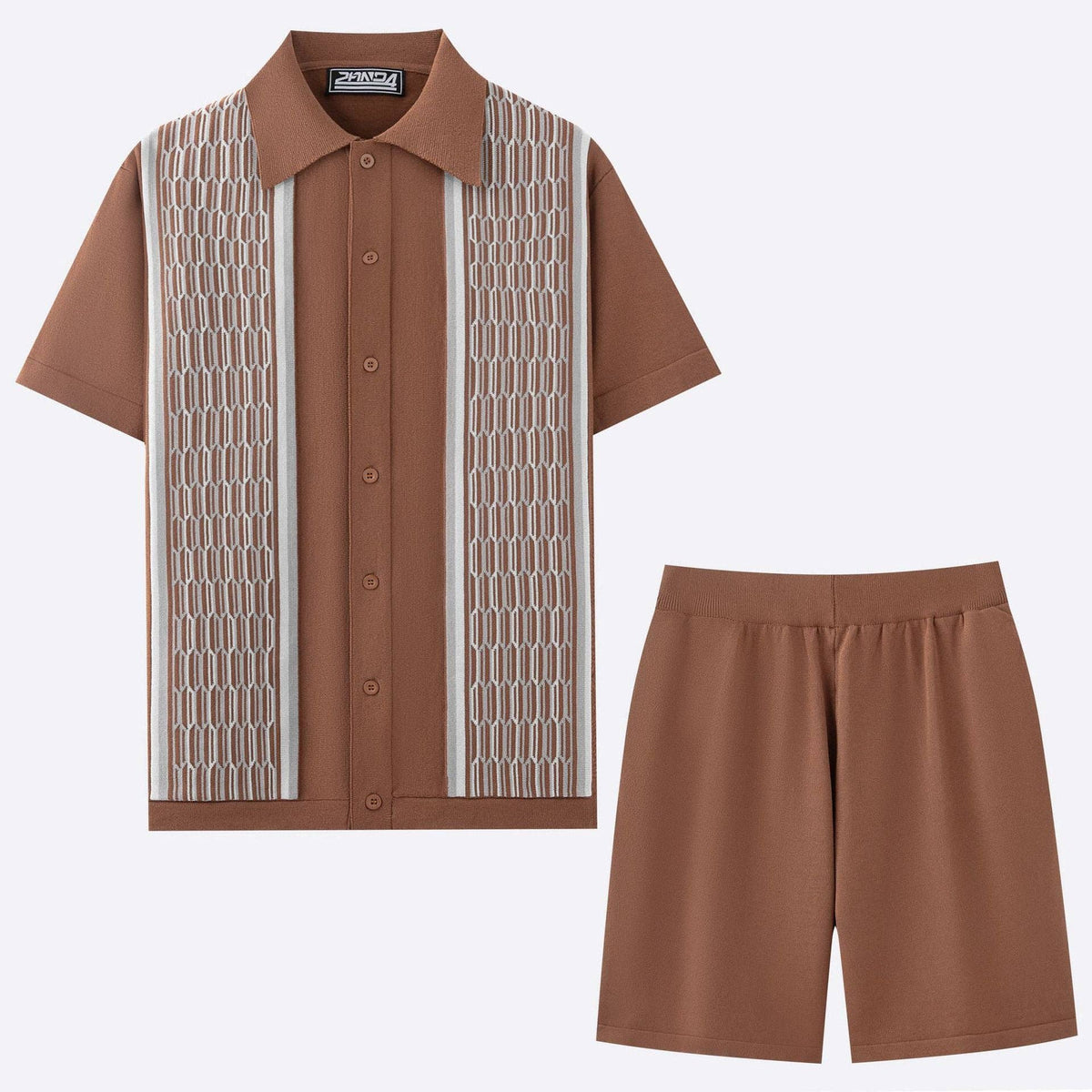 Men's Casual Knit Set Color Block Cardigan and Shorts
