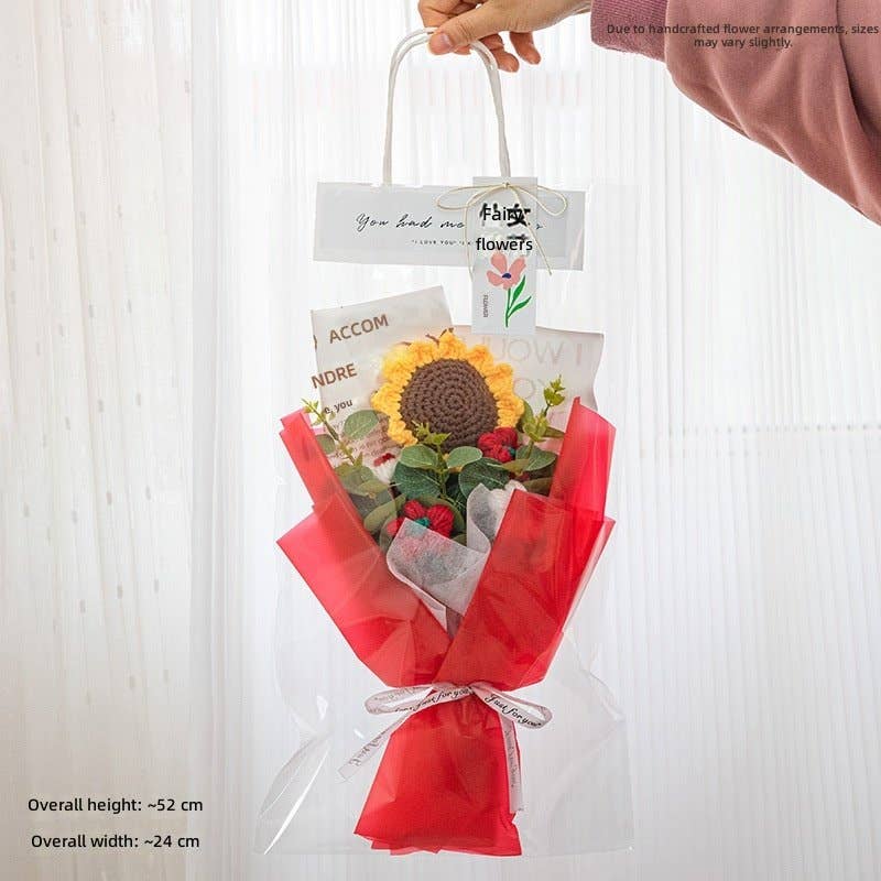 Handmade Crochet Sunflower Bouquet, Artificial Silk Rose, Graduation Gift, Everlasting Flowers For Mother's Day