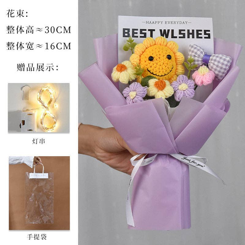 Handmade Crochet Sunflower Bouquet, Artificial Silk Rose, Graduation Gift, Everlasting Flowers For Mother's Day
