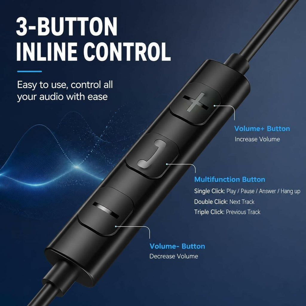 USB-C DAC Wired Earbuds HD Mic Volume Control, Black