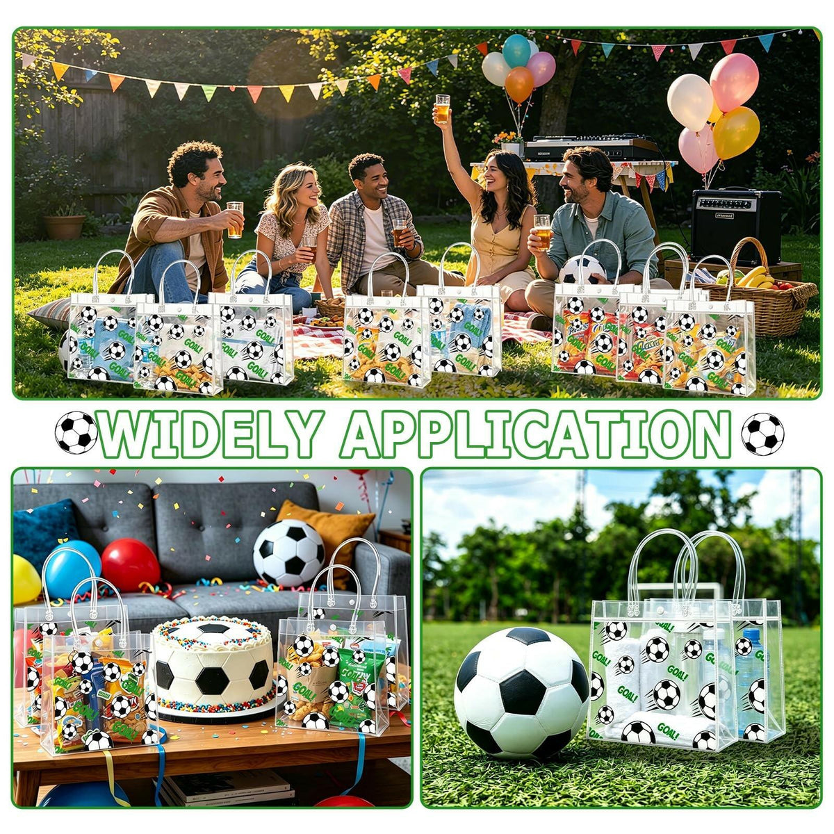 Zenoble 24 PCS World Soccer Cup Goody Bags PVC Clear Snack Gift Goodie Candy