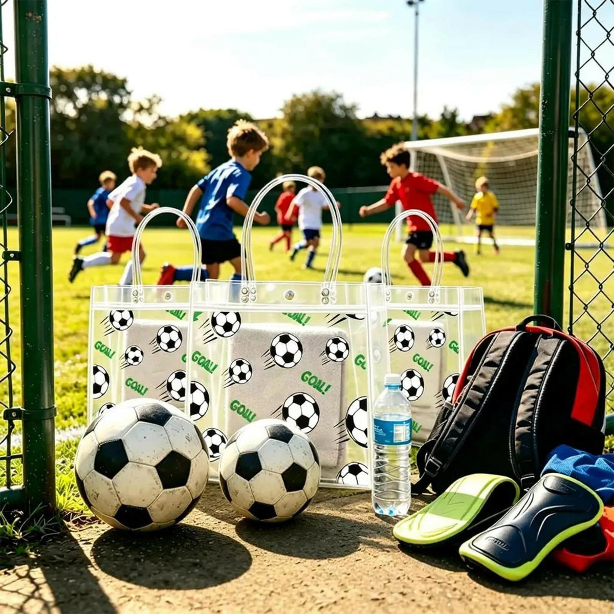 Zenoble 24 PCS World Soccer Cup Goody Bags PVC Clear Snack Gift Goodie Candy