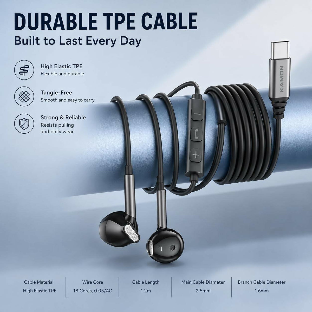 USB-C DAC Wired Earbuds HD Mic Volume Control, Black