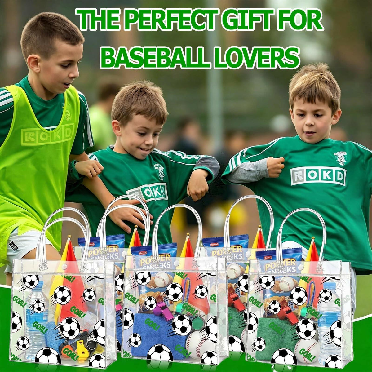 Zenoble 24 PCS World Soccer Cup Goody Bags PVC Clear Snack Gift Goodie Candy