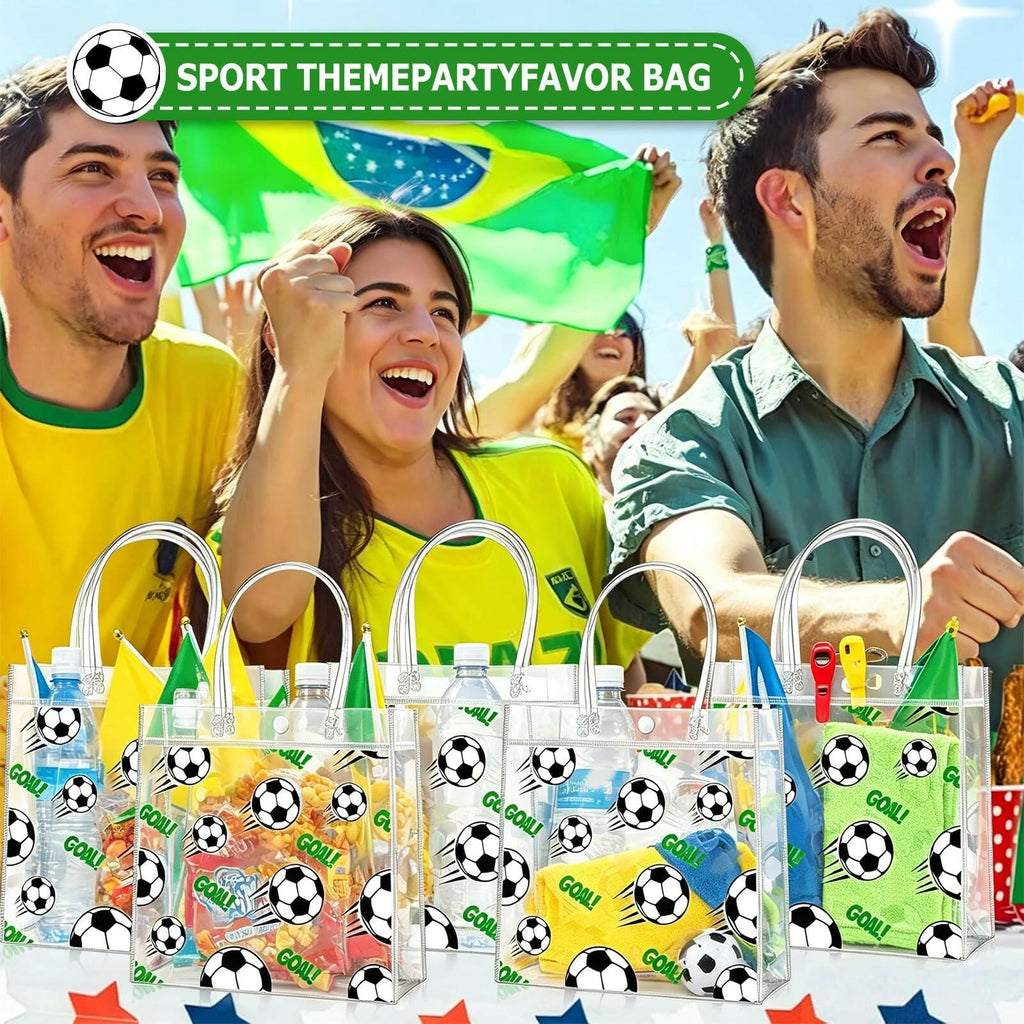 Zenoble 24 PCS World Soccer Cup Goody Bags PVC Clear Snack Gift Goodie Candy