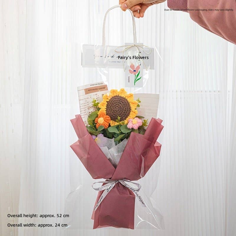 Handmade Crochet Sunflower Bouquet, Artificial Silk Rose, Graduation Gift, Everlasting Flowers For Mother's Day