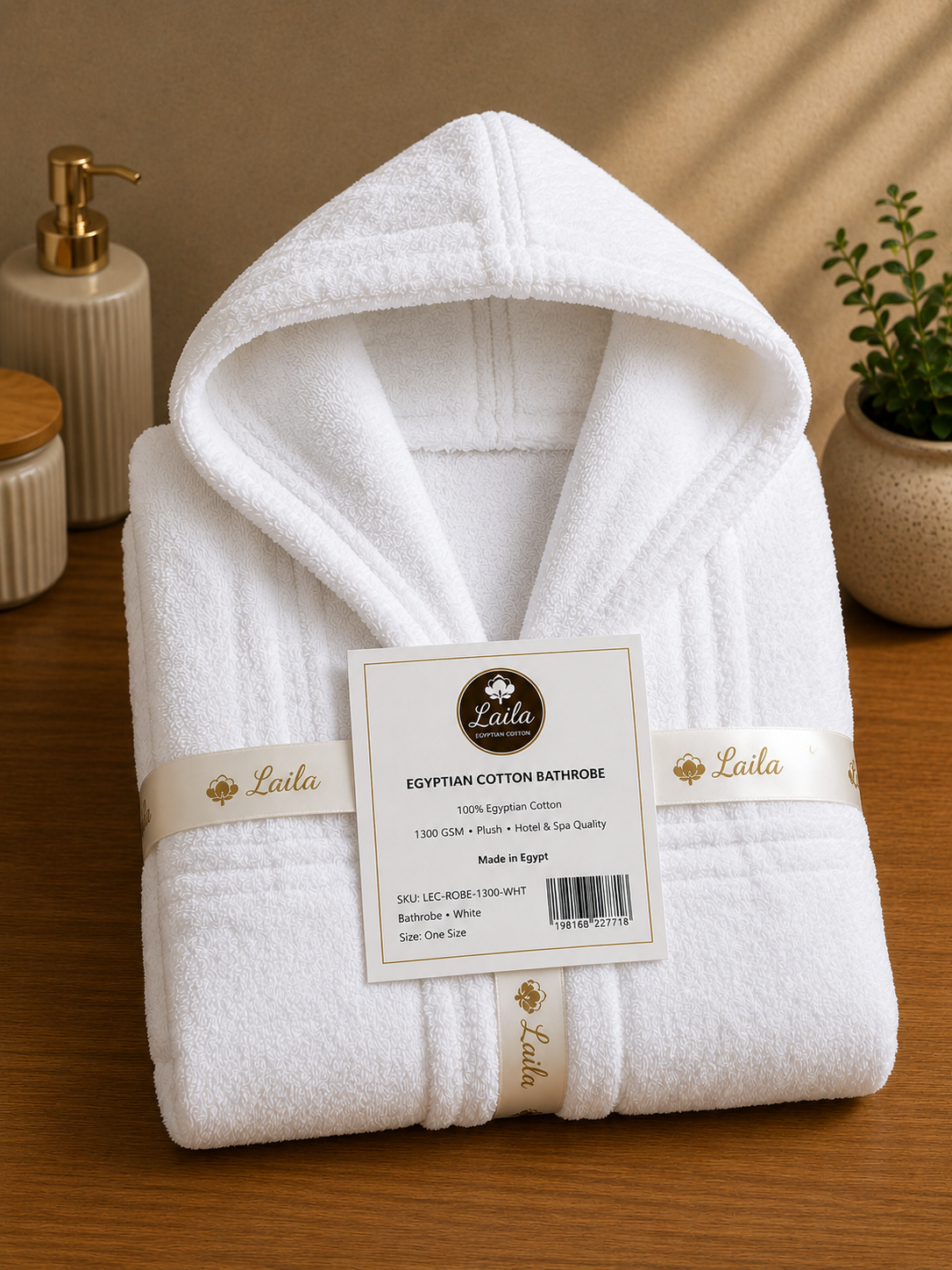 Egyptian Cotton Bathrobe 1300 grams, Plush Hotel & Spa Robe, White