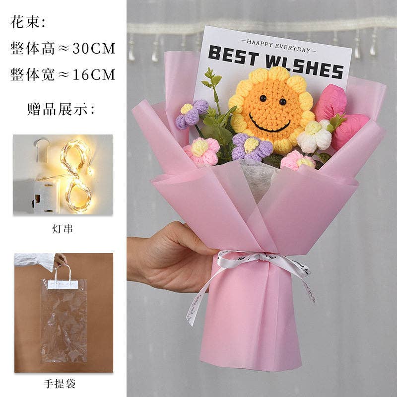 Handmade Crochet Sunflower Bouquet, Artificial Silk Rose, Graduation Gift, Everlasting Flowers For Mother's Day