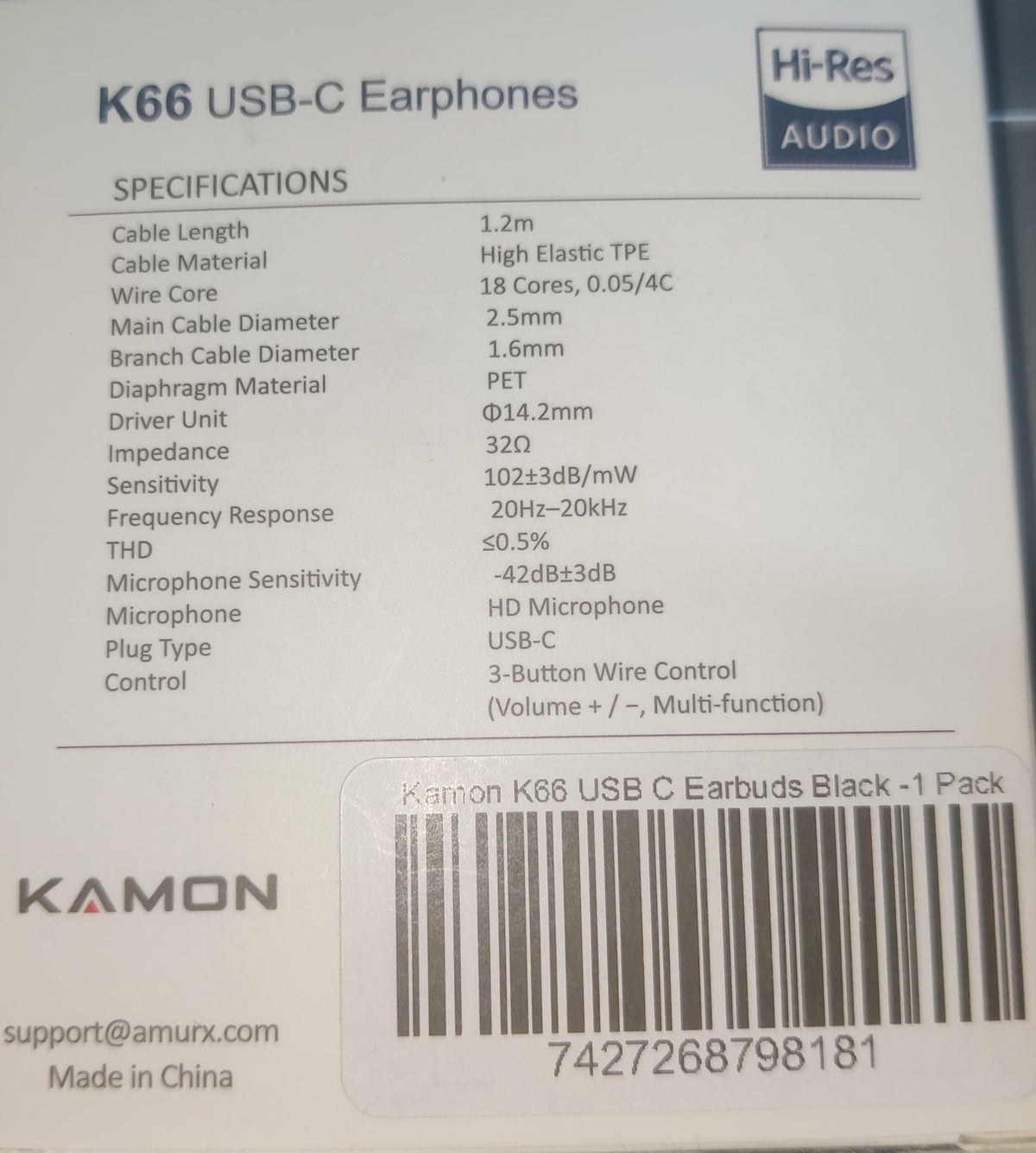 USB-C DAC Wired Earbuds HD Mic Volume Control, Black