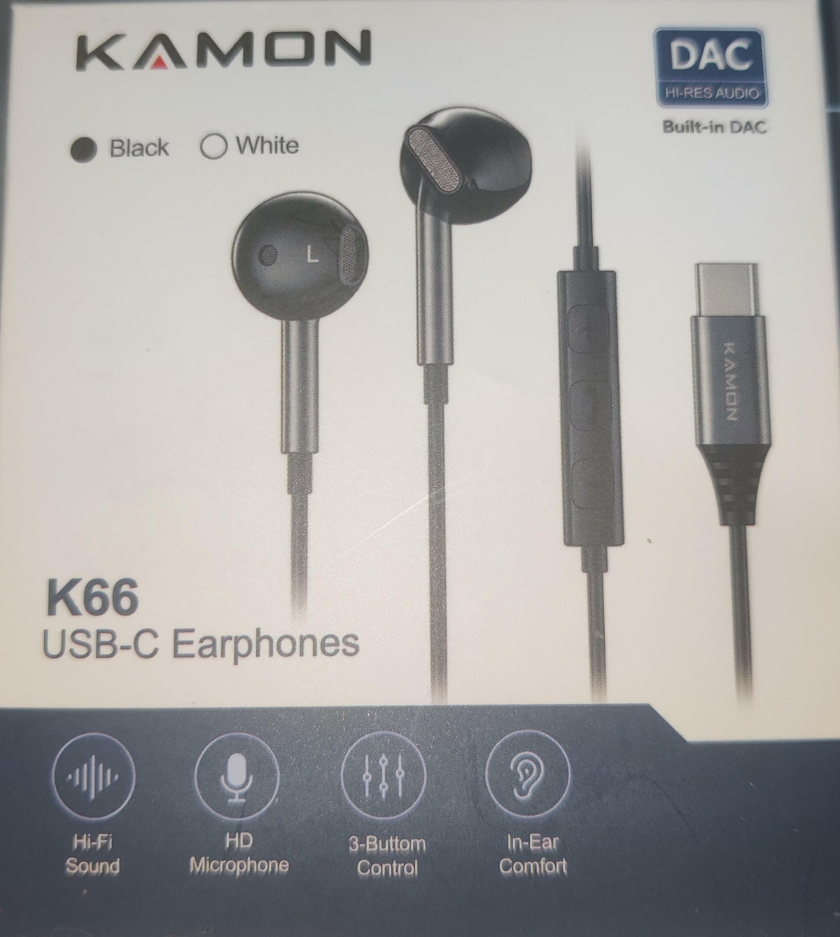 USB-C DAC Wired Earbuds HD Mic Volume Control, Black