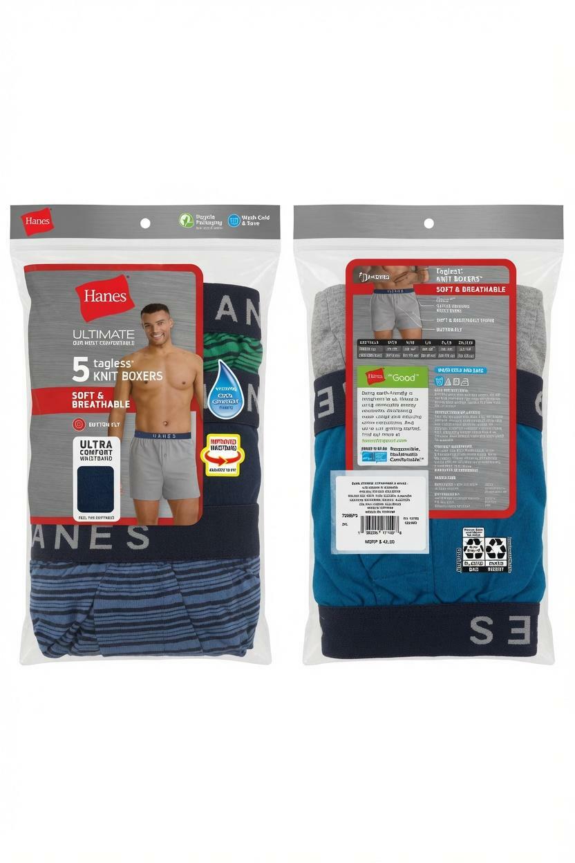 Hanes Men's Premium Cotton Assorted Knit Boxers - 5 Pack, 709BP5, Assorted, 2XL